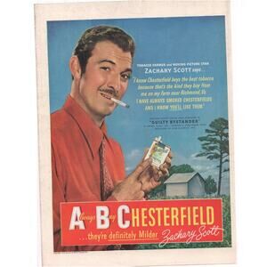 Chesterfield Cigarette Zachary Scott Magazine Advertisement 1950 Vtg Tobacciana